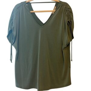 Green Envelope Short Sleeve Top in Sage - Size L